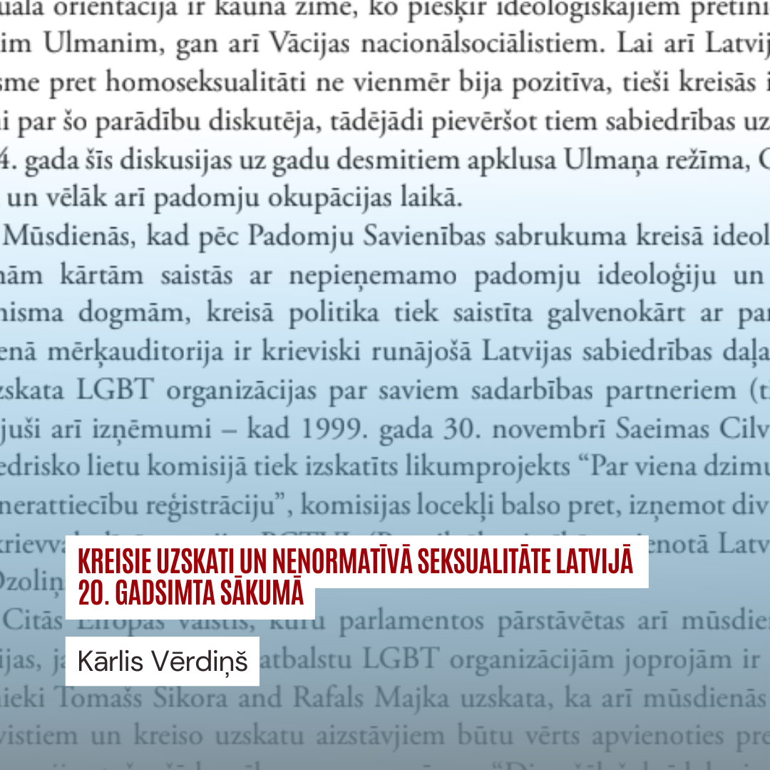 Kreisie uzskati un nenormatīvā seksualitāte Latvijā 20. gadsimta sākumā — Kārlis Vērdiņš