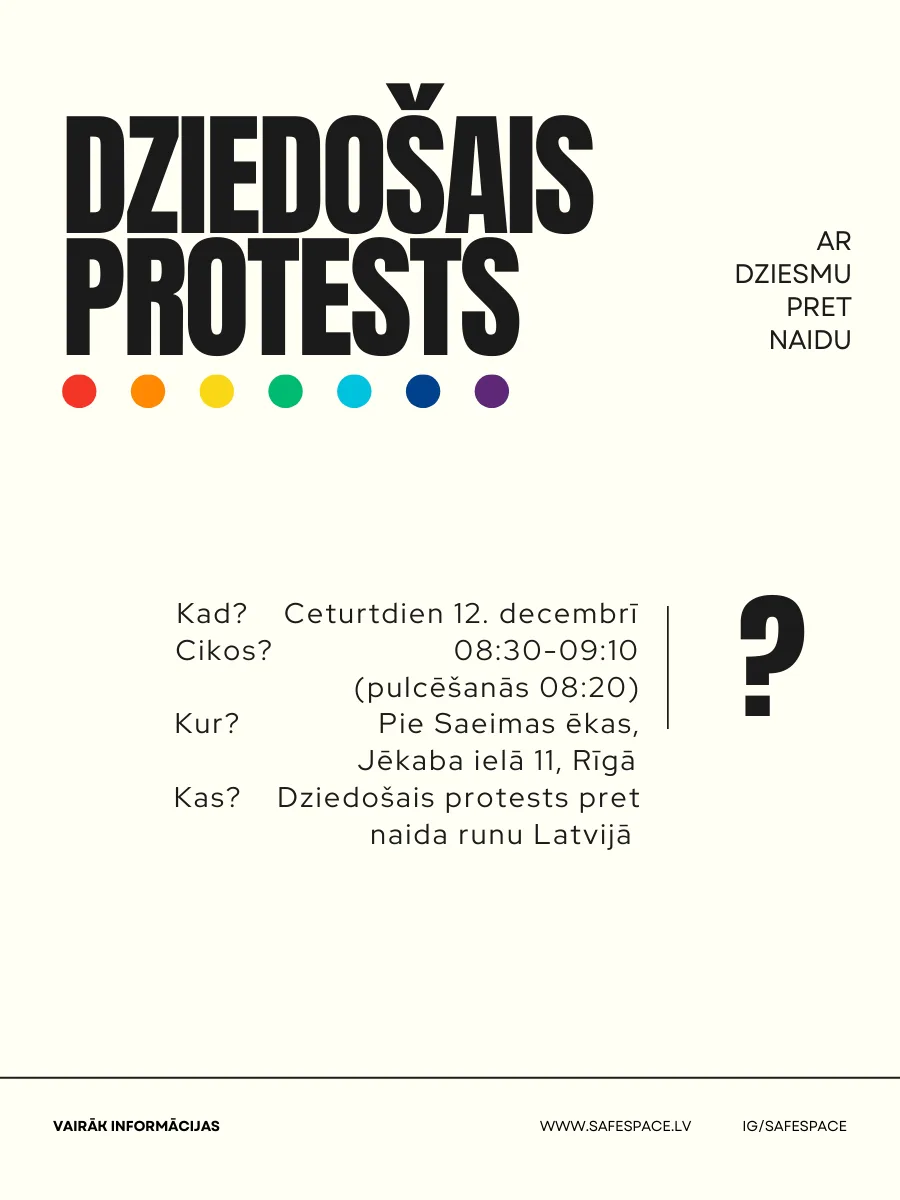 Dziedošais protests “Ar dziesmu pret naidu“ – 12. decembrī 8:30